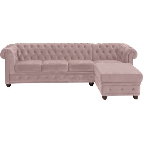 Home Affaire Chesterfield-Sofa HOME AFFAIRE „New Castle“ Sofas Gr. B/H/T: 255 cm x 72 cm x 171 cm, Samtoptik, Ottomane rechts, rosa (flamingo) Chesterfieldsofas hochwertige Knopfheftung in Chesterfield-Design, BTH: 255(17172)