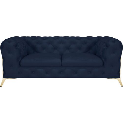 Leonique Chesterfield-Sofa LEONIQUE „Amaury“ Sofas Gr. B/H/T: 185 cm x 75 cm x 99 cm, Samtoptik, Füße goldfarben, blau Chesterfieldsofas aufwändige Knopfheftung, moderne Chesterfield Optik, Fußfarbe wählbar