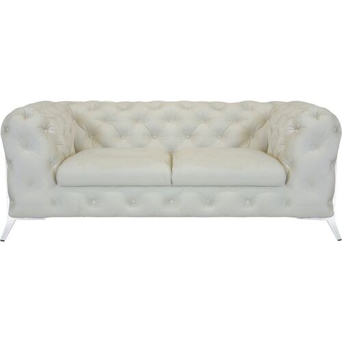 Leonique Chesterfield-Sofa LEONIQUE „Amaury“ Sofas Gr. B/H/T: 185 cm x 75 cm x 99 cm, Samtoptik, Füße chromfarben, beige Chesterfieldsofas aufwändige Knopfheftung, moderne Chesterfield Optik, Fußfarbe wählbar