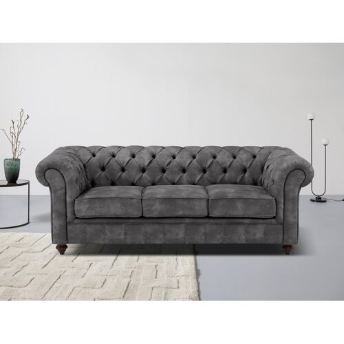 Home Affaire Chesterfield-Sofa HOME AFFAIRE „Chesterfield“ Sofas Gr. B/H/T: 198 cm x 74 cm x 89 cm, Luxus-Microfaser Lederoptik, grau (anthrazit) Chesterfieldsofas mit Knopfheftung, auch in Leder