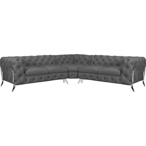 Leonique Chesterfield-Sofa LEONIQUE „Amaury“ Sofas Gr. B/H/T: 264 cm x 75 cm x 262 cm, Samtoptik, gleichschenklig, Füße chromfarben, grau Chesterfieldsofas Chesterfield-Optik, BreiteTiefe je 262 cm, Fußfarbe wählbar