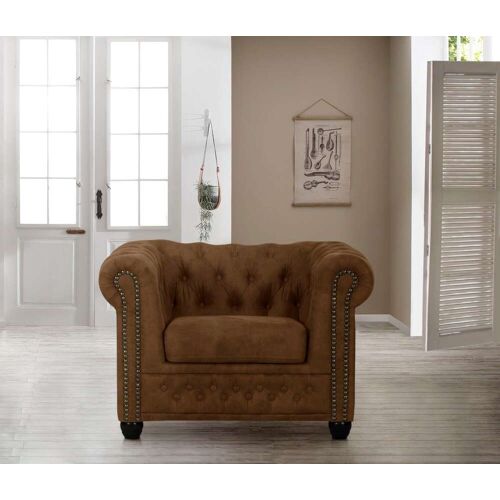 Home Affaire Chesterfield-Sessel HOME AFFAIRE „Rysum“ Sessel Gr. Luxus-Microfaser in Lederoptik, B/H/T: 94 cm x 72 cm x 86 cm, braun (cognac) Chesterfield Sessel passend zur Serie „Rysum“ BTH: 948672 cm