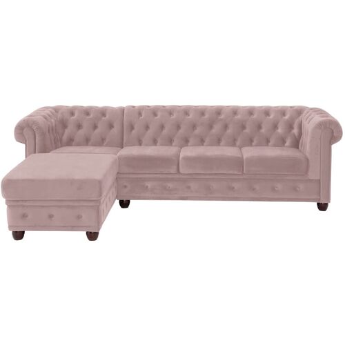 Home Affaire Chesterfield-Sofa HOME AFFAIRE „New Castle“ Sofas Gr. B/H/T: 255 cm x 72 cm x 171 cm, Samtoptik, Ottomane links, rosa (flamingo) Chesterfieldsofas hochwertige Knopfheftung in Chesterfield-Design, BTH: 255(17172)