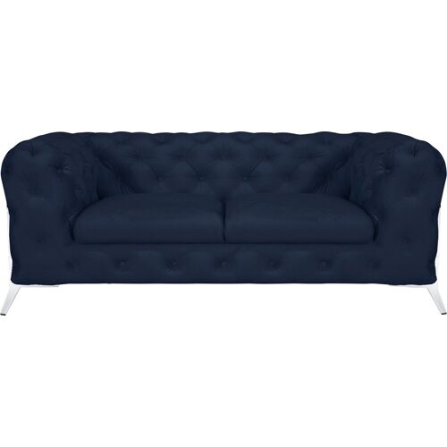 Leonique Chesterfield-Sofa LEONIQUE „Amaury“ Sofas Gr. B/H/T: 185 cm x 75 cm x 99 cm, Samtoptik, Füße chromfarben, blau Chesterfieldsofas aufwändige Knopfheftung, moderne Chesterfield Optik, Fußfarbe wählbar