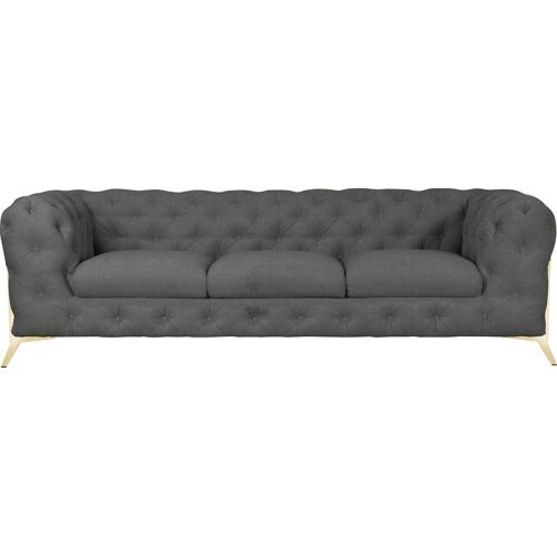 Leonique Chesterfield-Sofa LEONIQUE „Amaury“ Sofas Gr. B/H/T: 243 cm x 75 cm x 99 cm, Struktur, Füße goldfarben, grau Chesterfieldsofas aufwändige Knopfheftung, moderne Chesterfield Optik, Fußfarbe wählbar