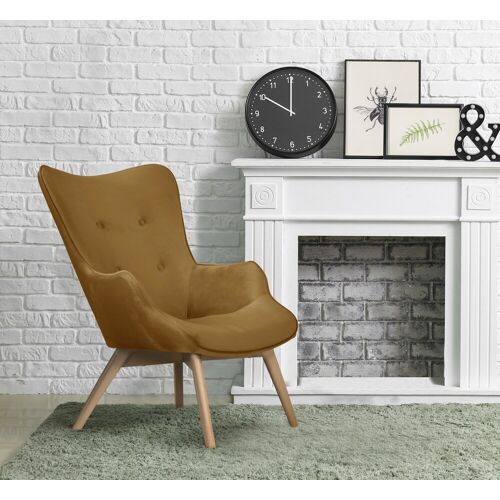 Andas Sessel ANDAS „Nicko“ Gr. Samtoptik, ohne Hocker, B/H/T: 71 cm x 96 cm x 86 cm, gelb (senf) Design-Sessel Einzelsessel Loungesessel Sessel mit Hocker wahlweise und ohne