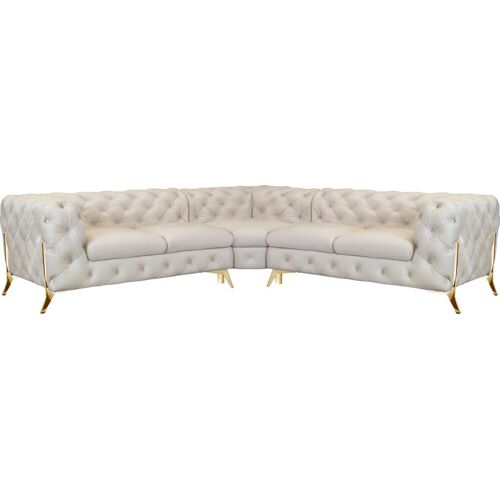 Leonique Chesterfield-Sofa LEONIQUE „Amaury“ Sofas Gr. B/H/T: 264 cm x 75 cm x 262 cm, Samtoptik, gleichschenklig, Füße goldfarben, beige Chesterfieldsofas Chesterfield-Optik, BreiteTiefe je 262 cm, Fußfarbe wählbar