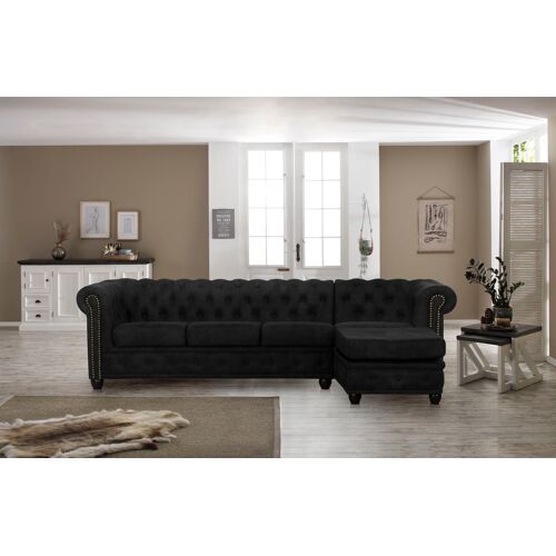 Home Affaire Chesterfield-Sofa HOME AFFAIRE „Rysum“ Sofas Gr. B/H/T: 255 cm x 72 cm x 171 cm, Luxus-Microfaser in Lederoptik, Ottomane rechts, grau (anthrazit) Chesterfieldsofas Chesterfield-Optik mit Ottomanen-Abschluß