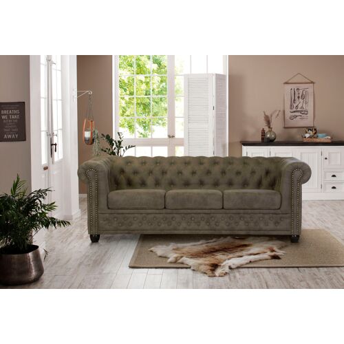 Home Affaire Chesterfield-Sofa HOME AFFAIRE „Rysum“ Sofas Gr. B/H/T: 203 cm x 72 cm x 86 cm, Luxus-Microfaser in Lederoptik, grau (stone) Chesterfieldsofas Chesterfield-Optik, in 2 Bezugsqualitäten, Ausf. schnell lieferbar