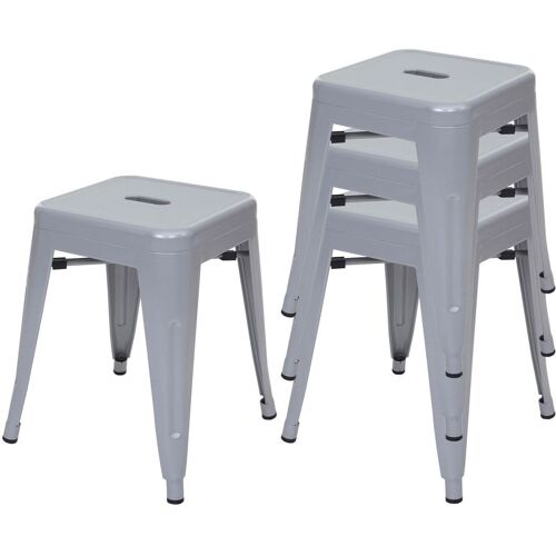 HHG 4er-Set Hocker HHG 787, Metallhocker Sitzhocker, Metall Industriedesign stapelbar grau – grey