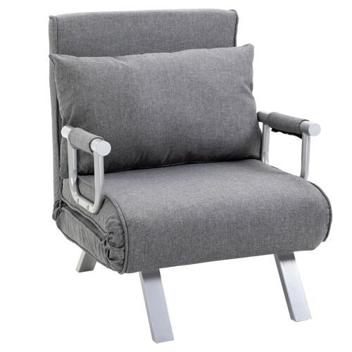 HOMCOM Schlafsofa 3 in 1 Sofa, Sessel oder Liege grau 65L x 69B x 80H cm   Sessel Sofa für Arbeits- und Schlafzimmer Sofa Klappbett Liege