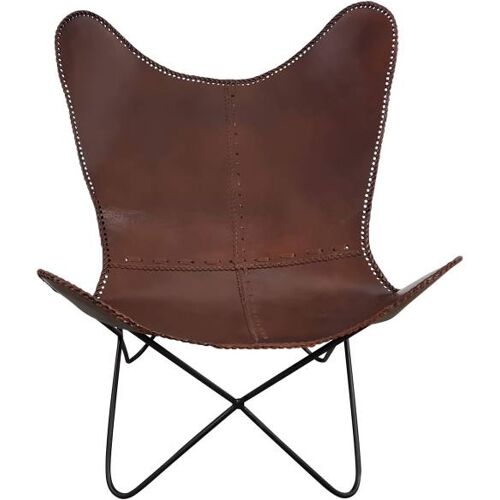 Indoortrend GmbH Lounge Sessel Leder Chair Retro Design Loungesessel braun Loungestuhl Butterfly