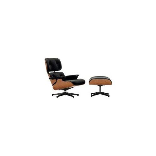 Vitra Lounge Chair XL und Ottoman Gestell Alu poliert/schwarz, Designer Charles & Ray Eames, 89/42×84/63×85-92/56 cm
