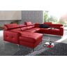 Wohnlandschaft COTTA "Sammy U-Form" Sofas Gr. B/H/T: 306 cm x 74 cm x 242 cm, NaturLEDER, Recamiere links, ohne Bettfunktion-mit Kopfteilverstellung, rot Leder-Wohnlandschaft mit Kopfteilverstellung, optional Bettfunktion und Bettkasten