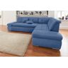 Ecksofa DOMO COLLECTION "Moric Luxus incl. Zierkissen B/T/H: 273/216/80 cm" Sofas Gr. B/H/T: 273 cm x 80 cm x 216 cm, Chenilleoptik, Ottomane rechts, blau Ecksofas XXL, L-Form, bis 140kg pro Sitzplatz belastbar, Ottomanen-Abschluss