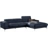 Ecksofa W.SCHILLIG "piedroo" Sofas Gr. B/H/T: 303 cm x 70 cm x 193 cm, Stoff S37, Longchair rechts, mit Kopfteilverstellung-mit motorischer Sitztiefenverstellung, blau (dark blue s37) Ecksofas Kopfteilverstellung, wahlweise mit Sitztiefenverstellung, Brei