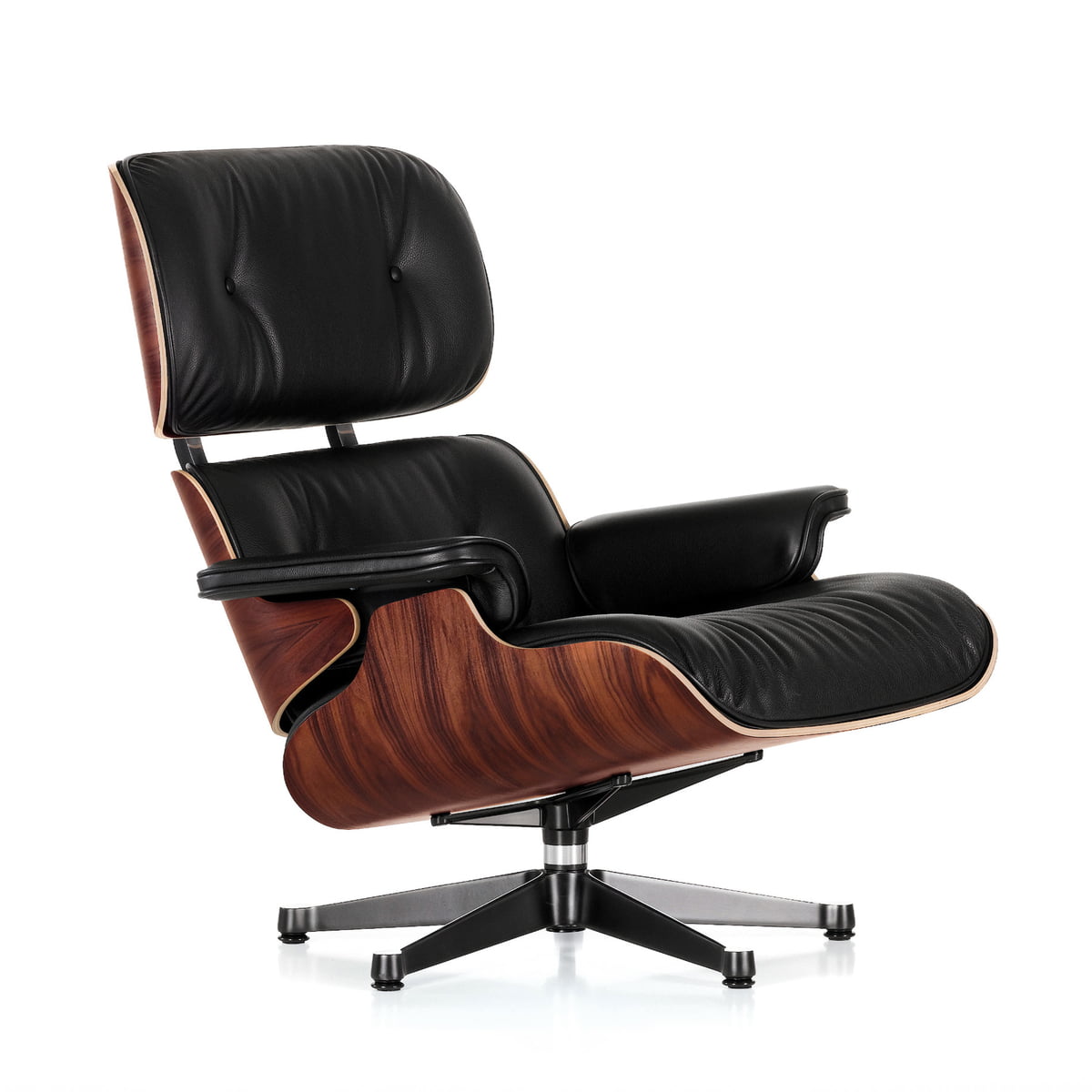 Vitra - Lounge Chair, poliert / Seiten schwarz, Santos Palisander, Leder Premium nero (neue Masse)
