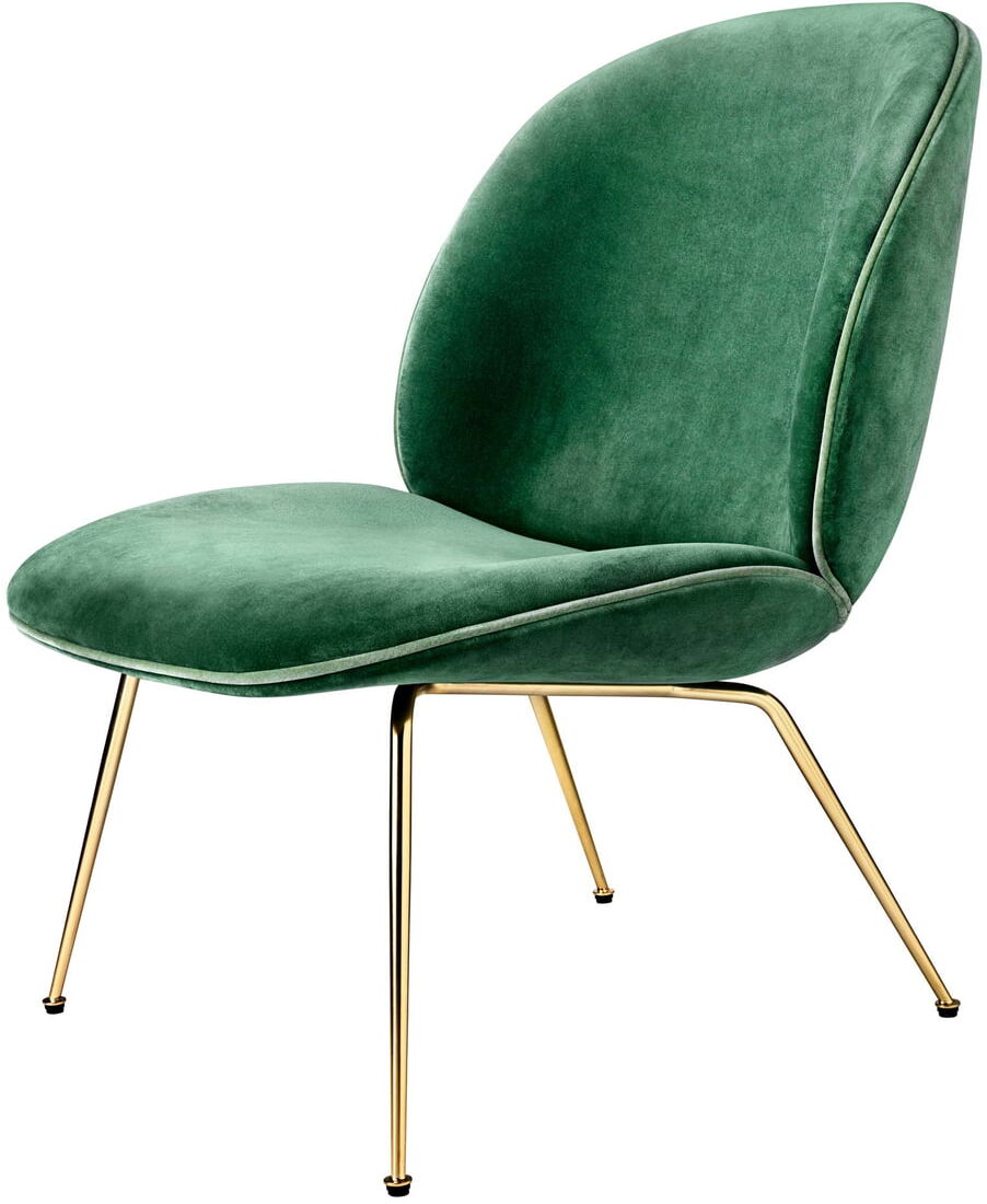 Gubi - Beetle Lounge Chair, Conic Base Messing / Samt (bottle green)