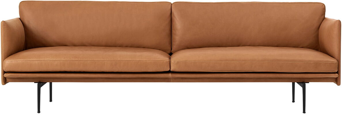 Muuto - Outline Sofa 3-Sitzer, cognac Silk Leather / schwarz (RAL 9017)