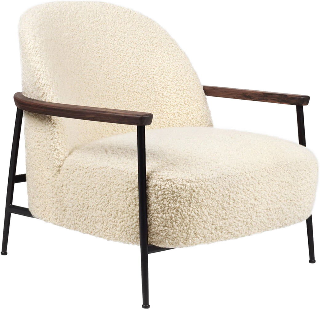 Gubi - Sejour Lounge Chair mit Armlehnen, mattschwarz / Walnuss / Dedar Artemidor Agnello-T19015-001 Alpaka-Woll-Bouclé