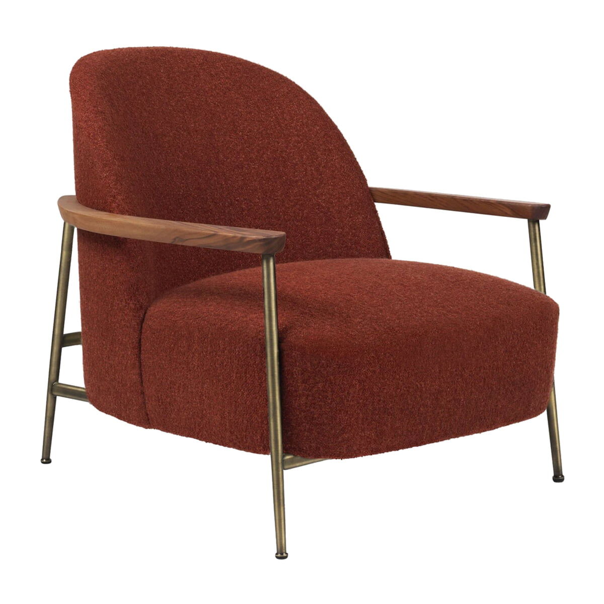 Gubi - Sejour Lounge Chair mit Armlehnen, antique brass / Eiche / Harp 007