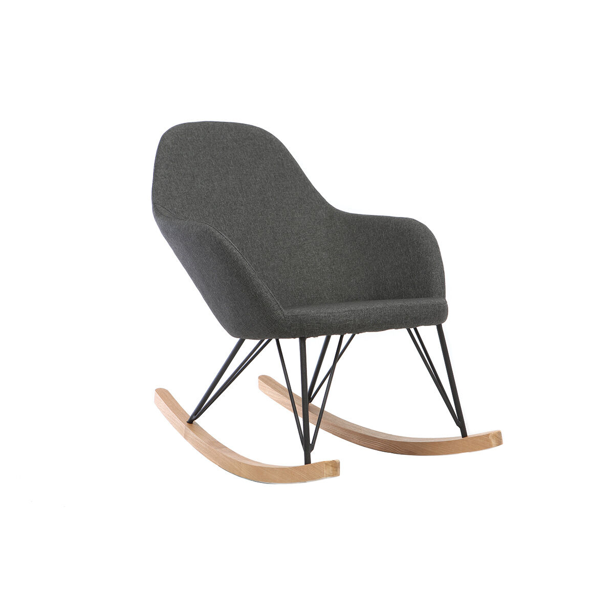 Miliboo Relax-Sessel - Schaukelstuhl Stoff Anthrazitgrau Füße Metall und Esche JHENE