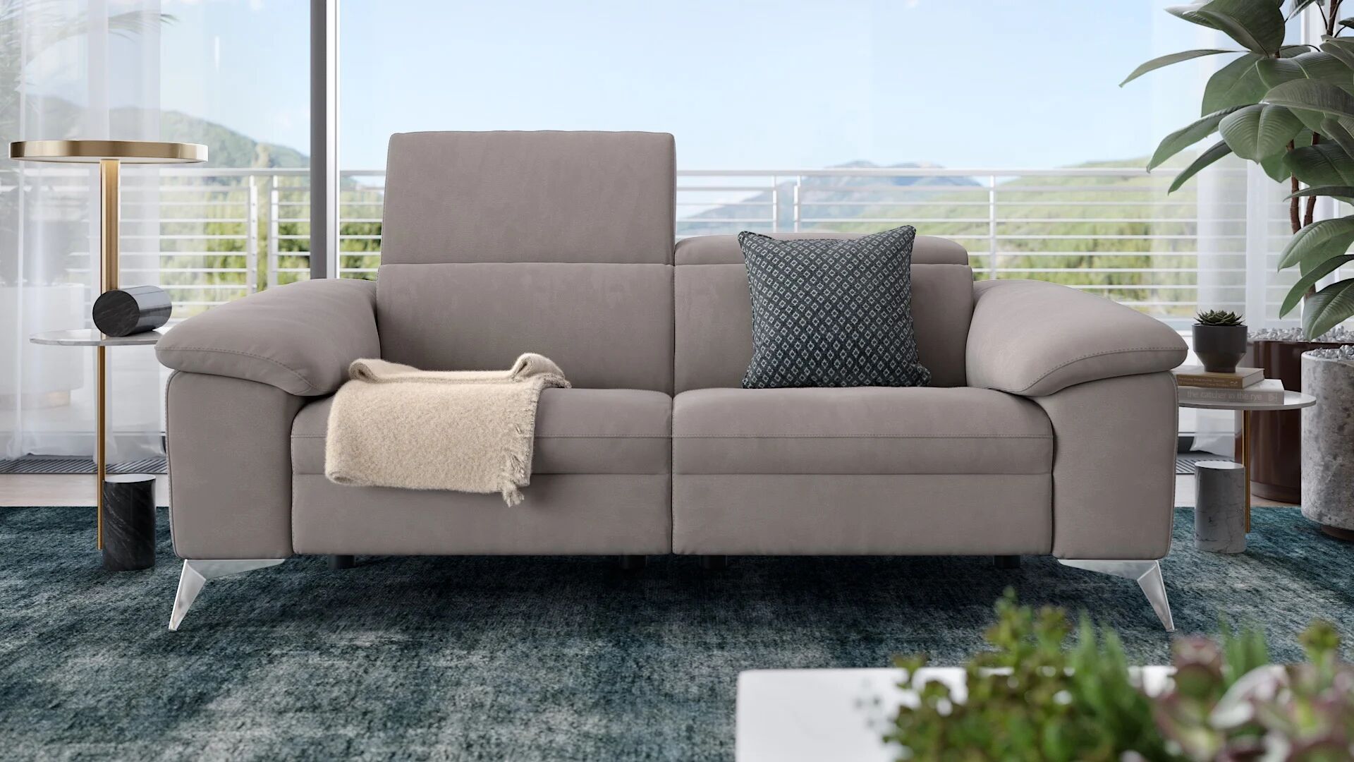 sofanella Stoff 2 Sitzer Couch STELLA mit Relaxfunktion 166x107x74cm Grau