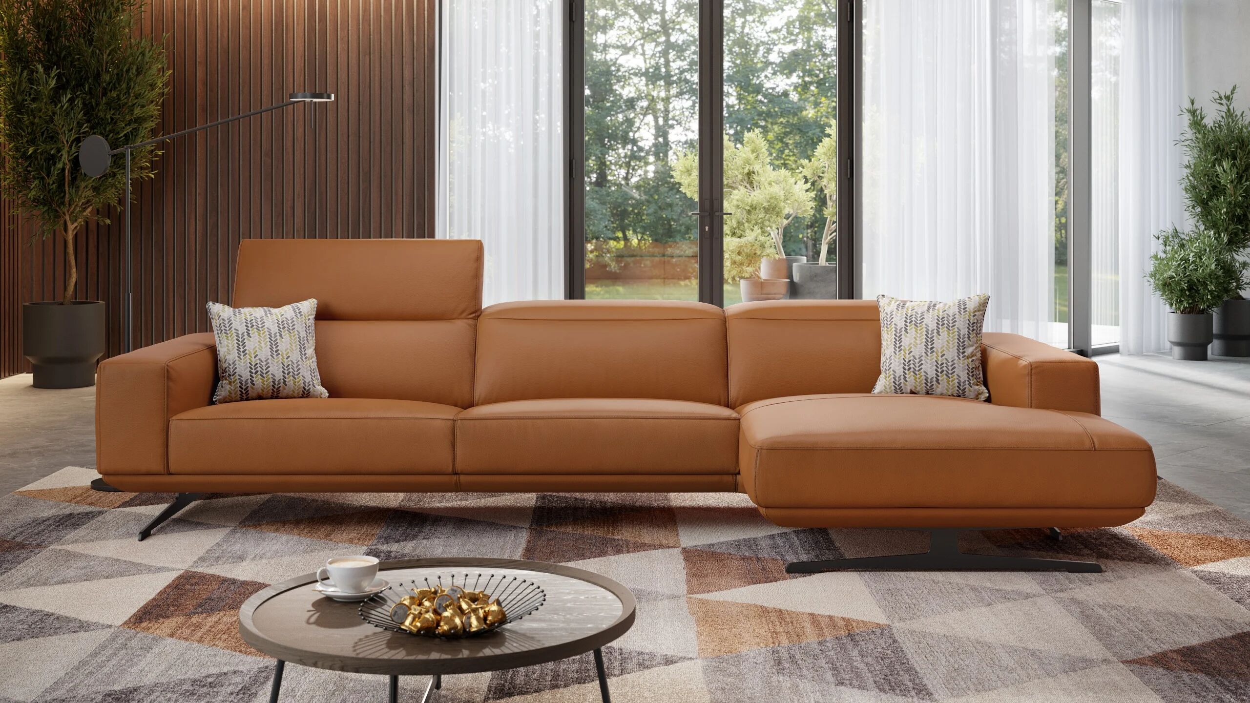 sofanella Lounge Sofa Leder Ecksofa MERANO Designer Couch 258x109x73cm Orange