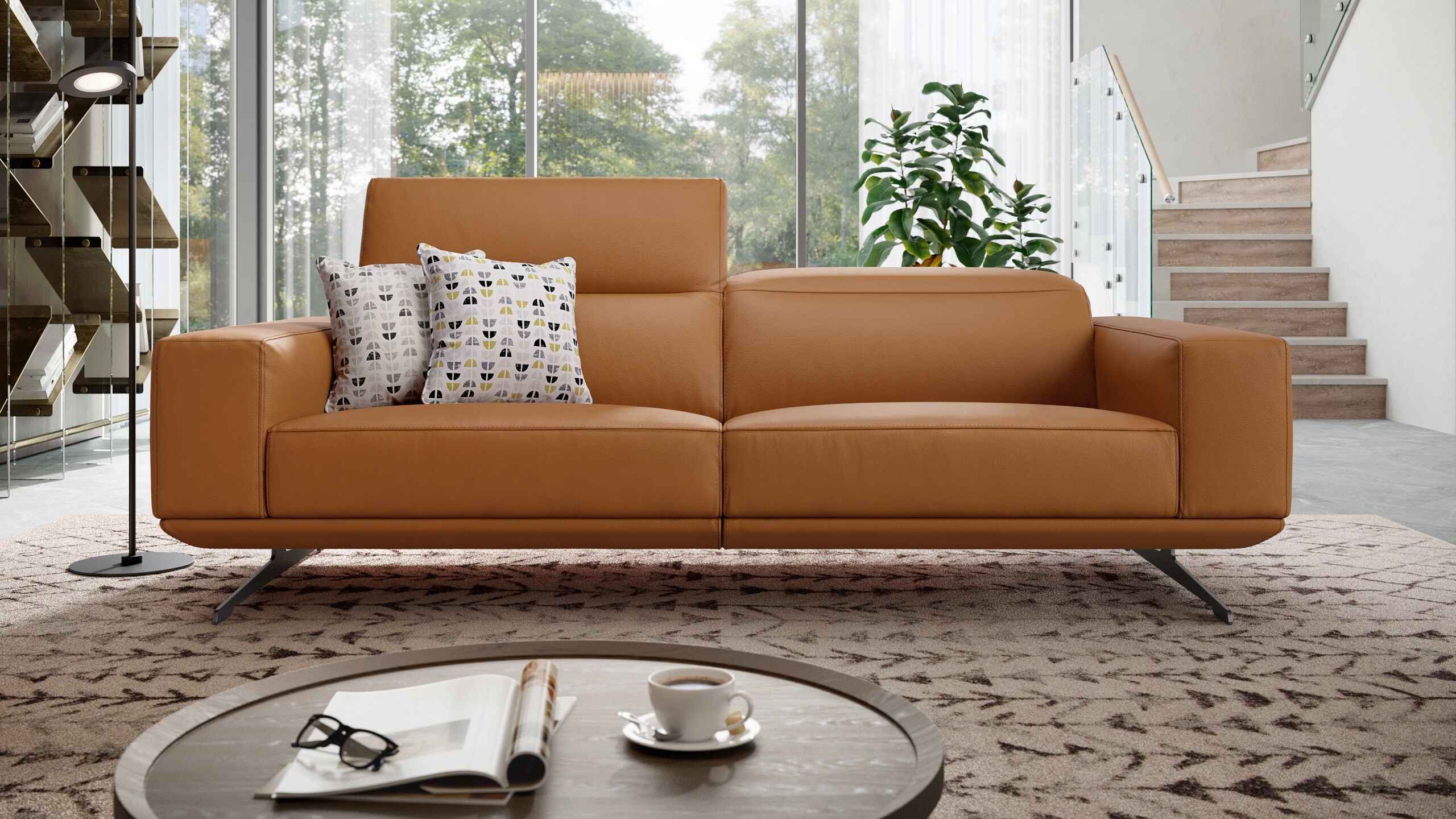 sofanella Designer Leder 3-Sitzer Couch MERANO Lounge Sofa Designcouch 210x109x73cm Orange