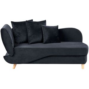 Beliani Chaiselong Sort Velour Lyst Træben 2 Personers Blød Polstret Hjørnesofa Daybed med Opbevaring Stue Retro Rygpuder Tilbehør Inspiration