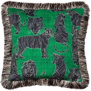 Furn Wildcat Fringed Velvet Tiger Cushion Cover