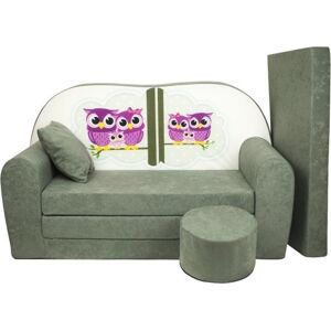 Viking Børnesovesofasæt - gæstemadras - sofa - 170 x 100 x 8 - sovesofa - matgrøn - ugler