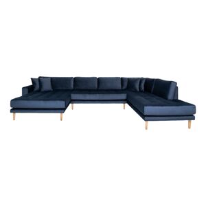 Homeshop U-sofa med åben ende venstrevendt i mørkeblå velour med fire puder HN1005 Åben Ende - 1301463