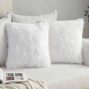 2 Pack Fluffy Faux Fur Pude Pudebetræk 43X43cm Hvid