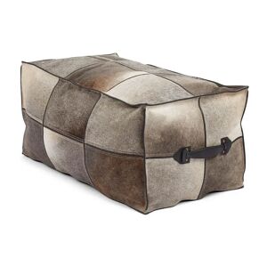 Natures Collection Premium Quality Calf Leather Pouf With Handle 82x48 cm - Grey