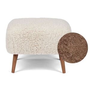 Natures Collection Emily Lounge Foot Rest Stool in New Zealand Sheepskin H: 40 cm - Taupe/Walnut