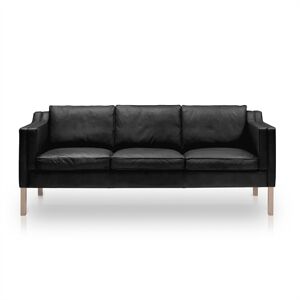 Stouby Eva 3 pers. sofa L: 200 cm - Sort Semianalin læder/Eg