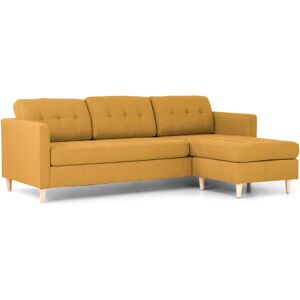 Marino sofa, chaiselongsofa højre eller venstrevendt i stof karry gul og med træben.