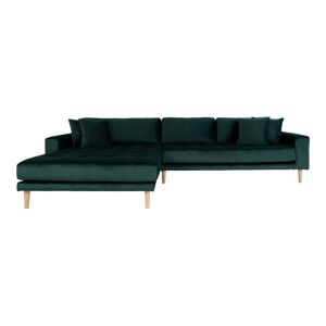 Lido chaiselong sofa venstrevendt velour inkl. 4 pyntepuder, grøn.