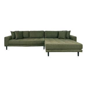 Lido sofa chaiselongsofa højrevendt 4 pyntepuder olivengrøn.