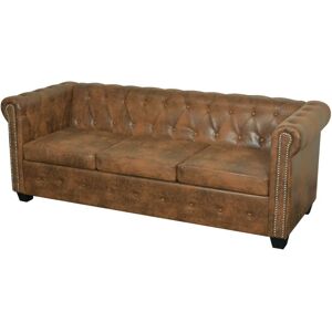 vidaXL 3-personers Chesterfield sofa kunstlæder brun