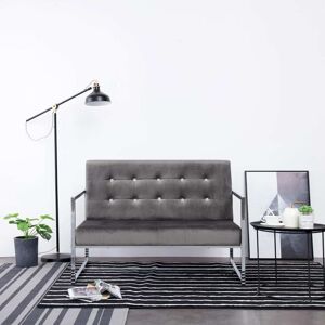 vidaXL 2-personers sofa med armlæn krom og fløjl mørkegrå