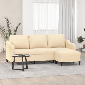 vidaXL 3-personers sofa med fodskammel 180 cm stof Cremefarvet