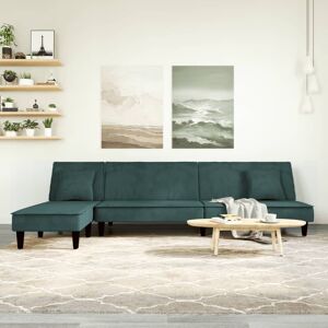 vidaXL L-formet sovesofa 255x140x70 cm velour mørkegrøn