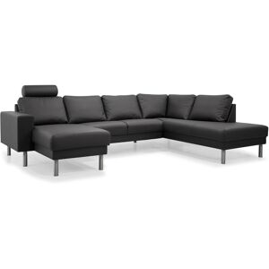 My Home Barcelona U-formet Hjørnesofa, Sort Læder (Højrevendt) 86 Cm