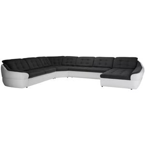 Infinity Siena XL U sofa Højrevendt sort stof Denver 21 sort / Hvid PU læder