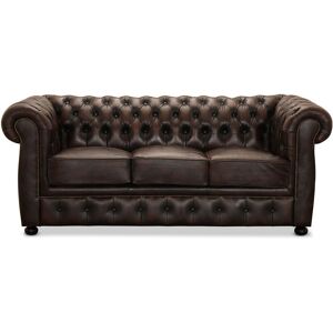 Liverpool 3 personer chesterfield sofa - brun ægte læder