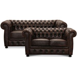 Liverpool Chesterfield 3+2 personer chesterfield sofa - brun ægte læder