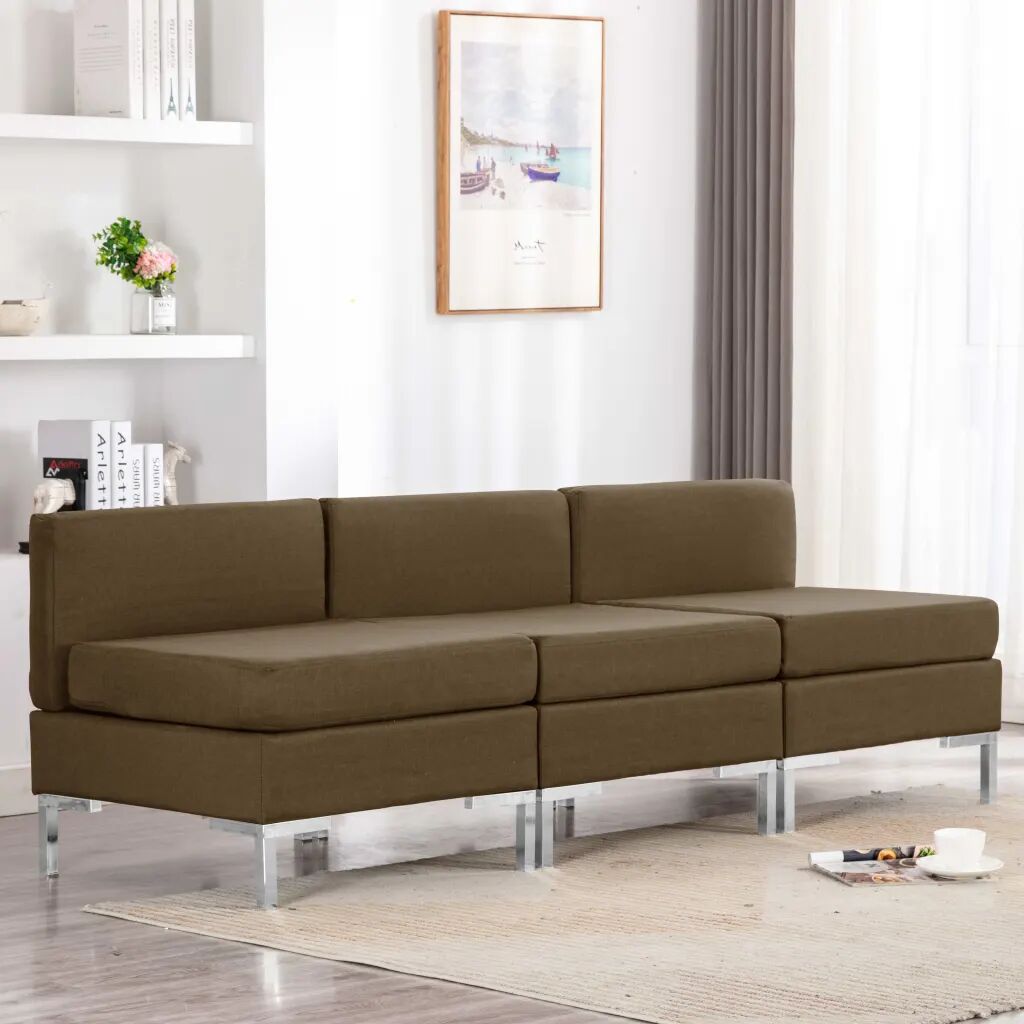 vidaXL midtersæder til sofa 3 stk. med hynder stof brun