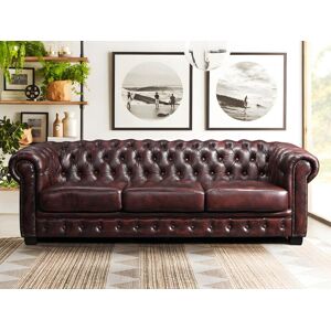 LINEA SOFA Sofá chesterfield de 4 plazas BRENTON 100% piel de búfalo - Cherry